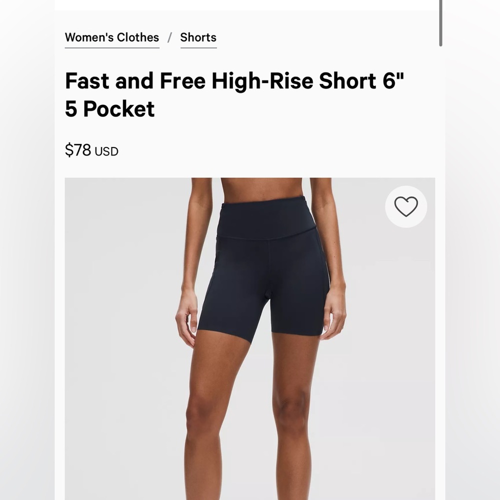 lululemon Navy Fast and Free Bike Shorts